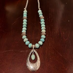 Brighton Santa Fe Turquoise Silver plated Filigree Necklace 16-18 beaded crystal